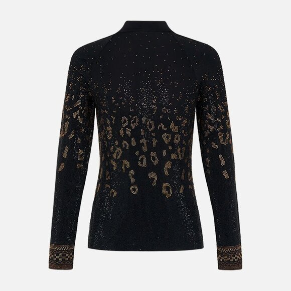 Bedazzled Long-sleeve Cut Out Jersey Crystal Leopard Top in "Mosaic Muse" - Picture 4 of 8